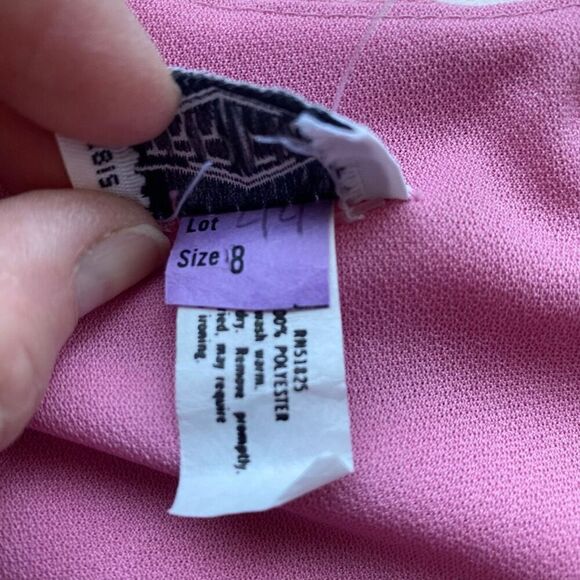 Vintage 70s 80s Pink Mauve Midi Dress Lace Women’s 8 or Small-Medium Stretchy Po - Picture 6 of 14